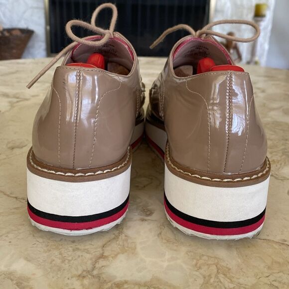 Zara Oxfords Tan Nude Patent Leather Red Heart Tongue Platform Wingtip Shoes - Picture 10 of 14